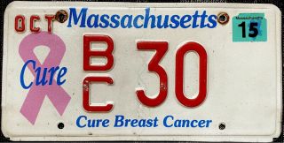2015 Massachusetts Cure Breast Cancer Low 30 License Plate