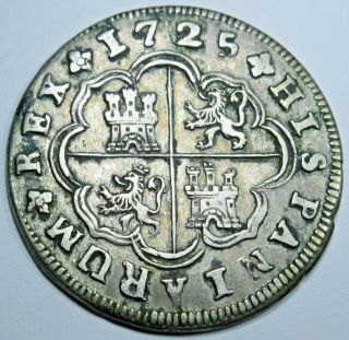 1725 Spanish Silver 2 Reales Antique 1700s Colonial Two Bit Pirate Treasure Coin