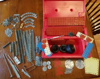 1964 Vintage Gilbert Erector Set With Red Plastic Case Construction Toy M - 6734 M