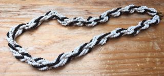 Vintage Black & White Twisted Seed Bead Necklace/1960 