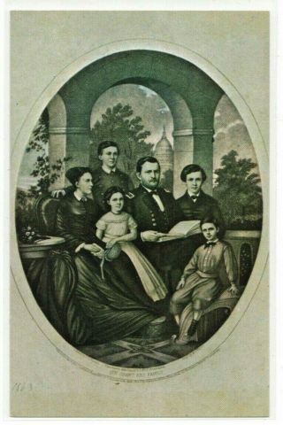 Vtg General Ulysses S Grant & Family Portrait Painting Postcard Columbus Ohio