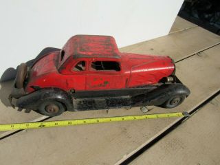 Antique 1930s Hoge Fire Chief Pressed Steel Wind Up Toy Car.  Paint