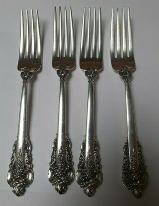 (4) Wallace Grande Baroque Solid Silver Dinner Forks 7.  5in