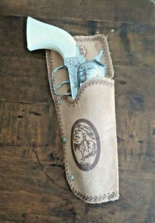 Vintage Pony Boy Cap Gun Pistol Set W/real Leather Holster Cowboy Tootsie Toy