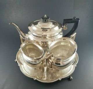 Antique English Four Piece Silver Plate Tea Set With Tray Priority Ship U.  S