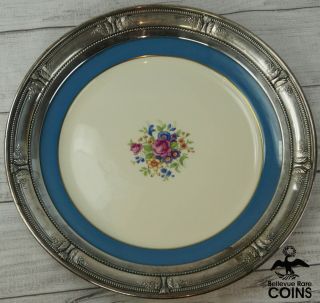 Wallace Sterling Silver (. 925) Rim Lenox Porcelain Rose Floral Plate Platter