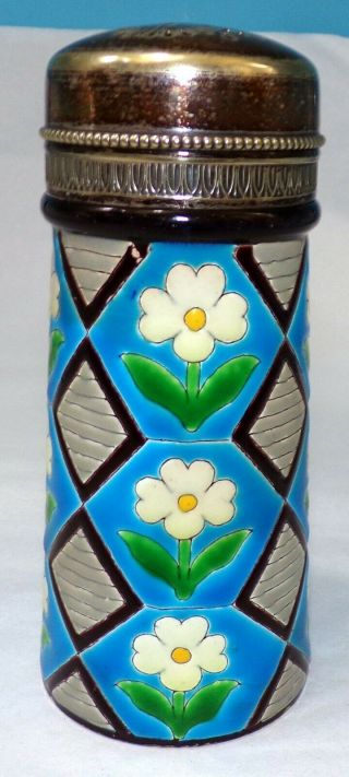 Antique Faience Majolica With Silver Lid Sugar Shaker Gorgeous