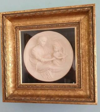 Fl Sautaugela Madonna And Child Alabaster Carving In Gilt Framed Wall Hung Case