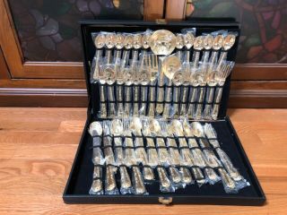 Wm Rogers And Sons Gold Plated Flatware 51 Piece Set For 12 - Enchanted Rose