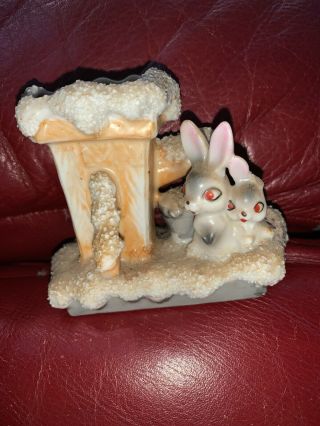 Vtg Easter Mini Ceramic Bud Vase Bunny Rabbit Toothpick Holder Planter Japan
