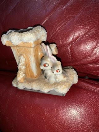 Vtg Easter Mini Ceramic Bud Vase Bunny Rabbit Toothpick Holder Planter Japan 3