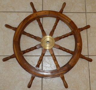 Authentic Antique 8 Spoke 36 " Wood And Brass Nautical Captain 