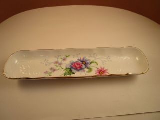 Vintage Crown Staffordshire Fine Bone China Blue Pink Flowers Pen Holder Dish B