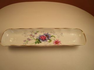 Vintage Crown Staffordshire Fine Bone China Blue Pink Flowers Pen Holder Dish A