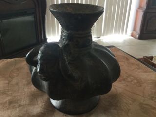 Pre - Columbian Peruvian Chimu Blackware Pottery Vessel Figural Vase