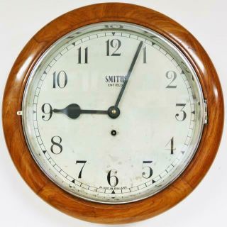 Antique English Smiths 8 Day Solid Walnut Timepiece 15 " Diameter Dial Wall Clock
