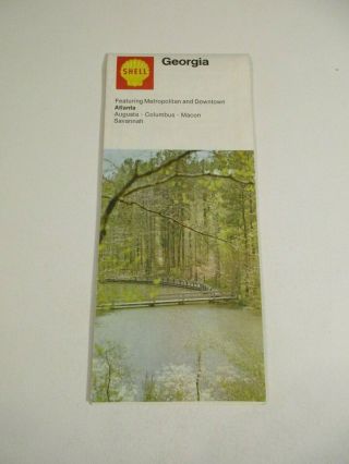 Vintage 1970 Shell Georgia Oil Gas Service Station Travel Road Map Box D2