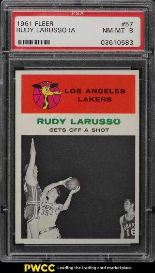 1961 Fleer Basketball Rudy Larusso In Action 57 Psa 8 Nm - Mt