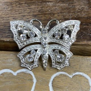 Vintage Avon Sparkly Butterfly Brooch Pin Silver Tone Diamanté Signed Sh
