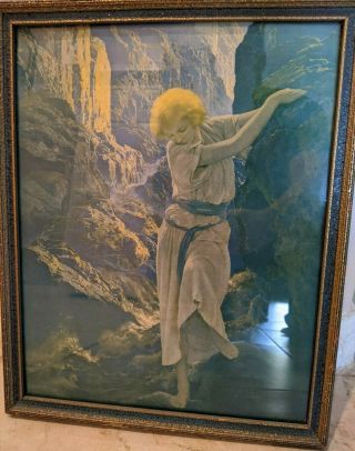 Maxfield Parrish,  " The Canyon " Print Vintage,  Gold/blue Frame