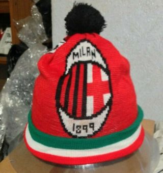 Ac Milan 1899 Vintage 1980s Knitted Ski Hat Bobble Hat - Postfree To Uk