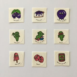 Vintage Ctp Matte Scratch & Sniff Stickers - Set Of 9 - Blue & Raspberry,  Pickle