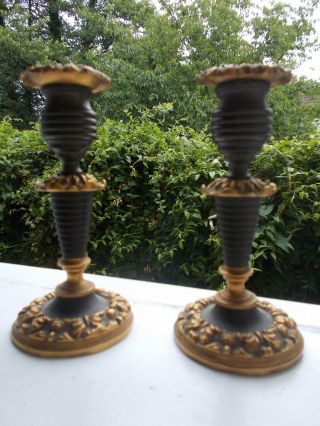 Good 1920s Bronze Candlesticks Finely Gilded Art Deco Antique Gothic