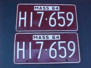 Vintage 1964 Massachusetts License Plate Matched Pair Mass 64 Paint