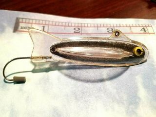 Vintage 1970 ' s TRAVELING FISHING LURE Bellah PAT.  No.  3744175 Clear/Silver Foil 2
