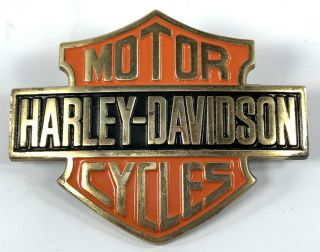 Large Vintage Harley Davidson Motorcycles Brass Belt Buckle - Baron 1990