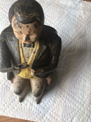 Antique Cast Iron Tammany Mechanical Bank Man In Chair 1873 Patent Dime