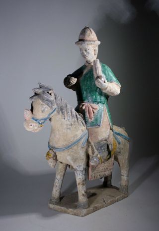 Antique Chinese Ming Dynasty Earthenware Horse & Rider - Head Detachable