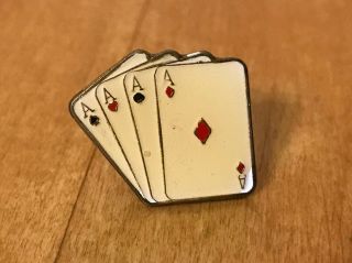 Vintage Deck Of Playing Cards Four Aces Pin Hat/lapel Las Vegas Gambling Casino