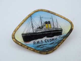 Antique Wwi - Era White Star Line Rms Cedric Porcelain Badge