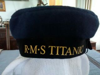 Rare White Star Line Royal Mail Ship Titanic Dark Blue Wool? Crew Hat
