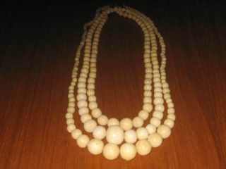 Victorian Carved Cantonese Chinese Bovine Bone Round Bead Necklaces 185.  1 Grams