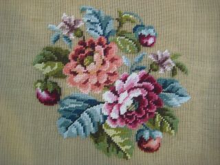 Vintage Bucilla Floral Roses Needlepoint Chair Seat Canvas 27 X 26 Made In Japan
