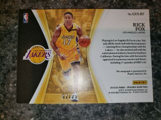 2019 - 20 Panini Opulence Golden Vintage Rick Fox On Card Auto /25 Lakers 2