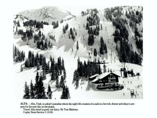 1993 Vintage Photo Aerial View Of Skiers On Snow Covered Mountains In Alta Utah