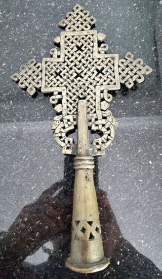Antique 19th C Ethiopian Coptic Procession Cross Crucifix Ethiopia African Brass