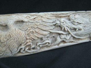 Huge 3 Foot Hand Carved Scrimshaw Swordfish Bill Rostrum Dragon Fighting Pheonix