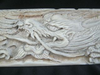 HUGE 3 Foot Hand Carved Scrimshaw Swordfish Bill Rostrum Dragon Fighting Pheonix 3