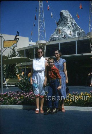 Women& Kid Boy At Kodak Picture Spot Disneyland Vintage 1960 Slide Photo
