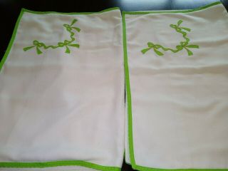 Set/ 2 Vintage Standard Pillow Shams White Cotton Piquet with Green Embroidery 3