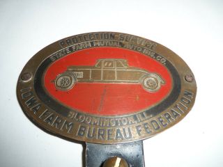 Vintage Brass Iowa State Farm Insurance License Plate Topper