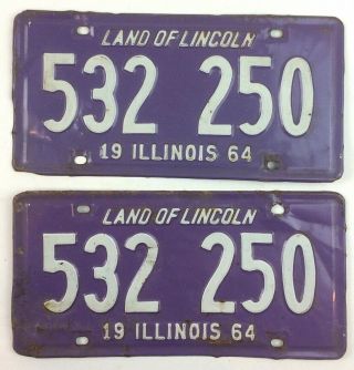 Illinois 1964 Vintage License Plate Pair Classic Car Set Man Cave Gift Mustang
