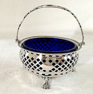Antique Sterling Silver Sugar Bowl Mappin & Webb Hallmarked Blue Glass Liner