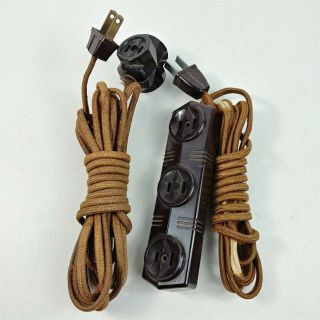 Bakelite 3 Plug Extension Cords Vintage 7 & 10ft Long - Non Polarized - Made Usa