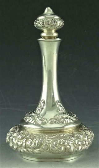 Stunning Antique Shreve Crump & Low Sterling Silver Repousse 6 " Decanter C1890