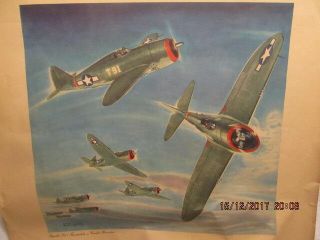 Wwii Color Print Republic P - 47 Thunderbolts In Combat Formation Clayton Knight